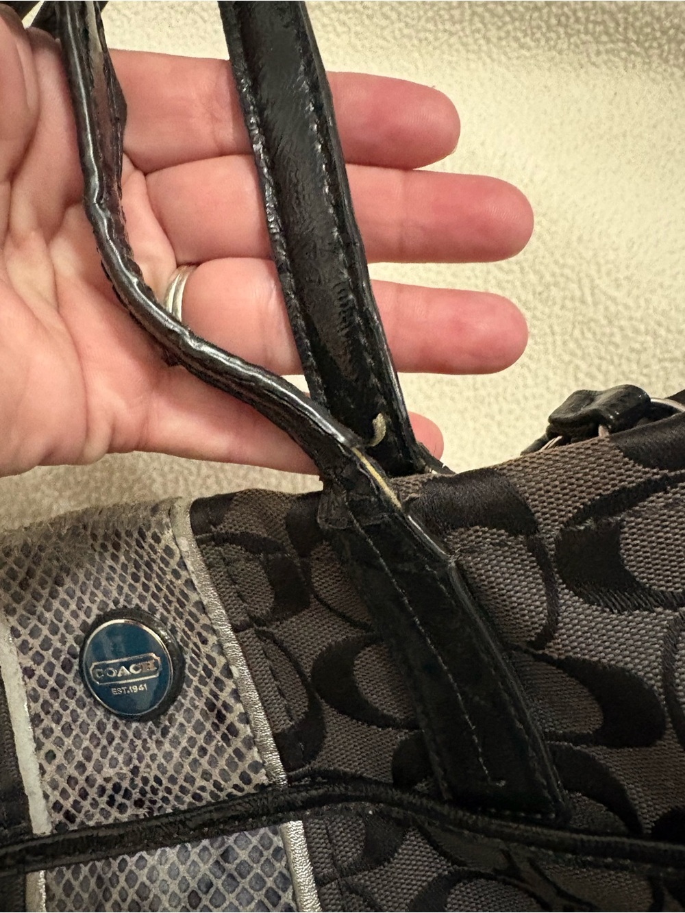 Coach Signature Python Stripe Tote - Picture 11 of 11